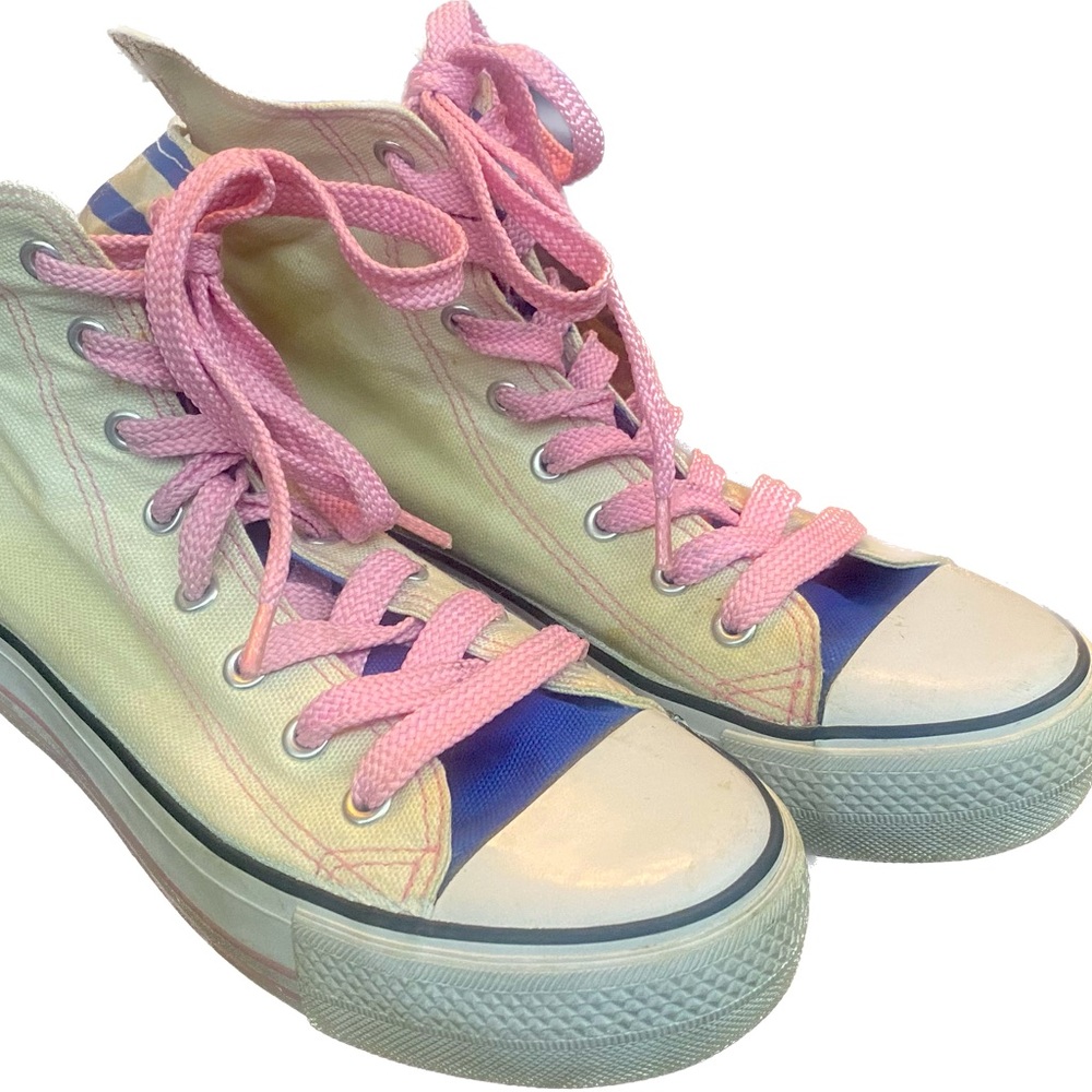 converse style high tops, pink blue and off white, virtually new